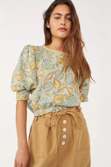 FREE PEOPLE Floral Puff Sleeve NO ORDINARY Reversible Top