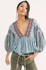 FREE PEOPLE Lagoon ARIA Embroider Flowy Top