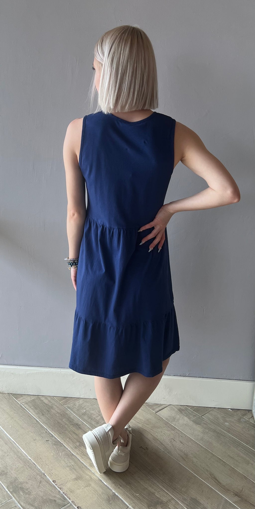 BOBI V-Neck HONOR Tiered LightWeightJersey Dress