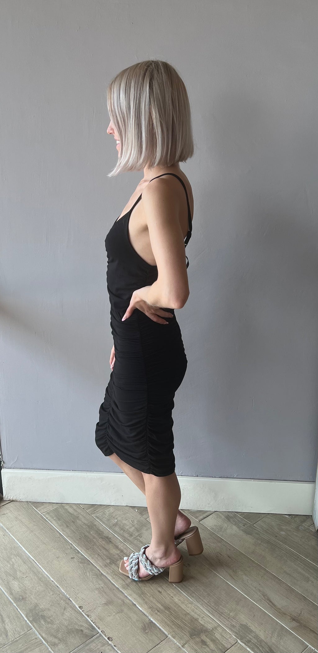 BOBI Shirred FARRAH V-Neck Modal Jersey Cami Dress