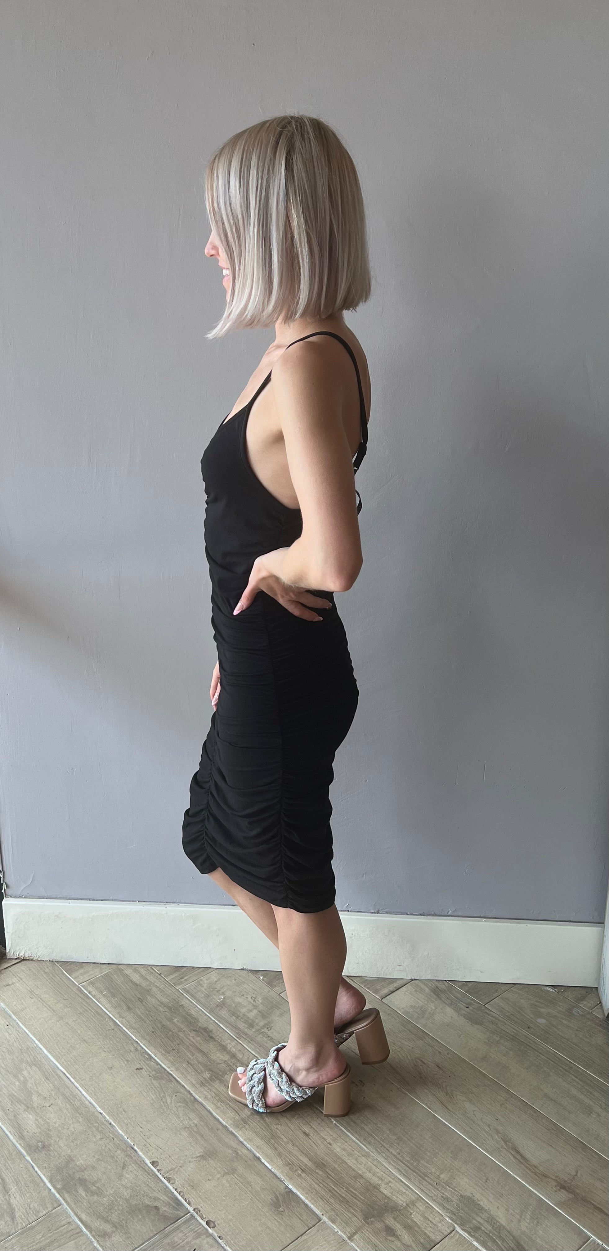 BOBI Shirred FARRAH V-Neck Modal Jersey Cami Dress