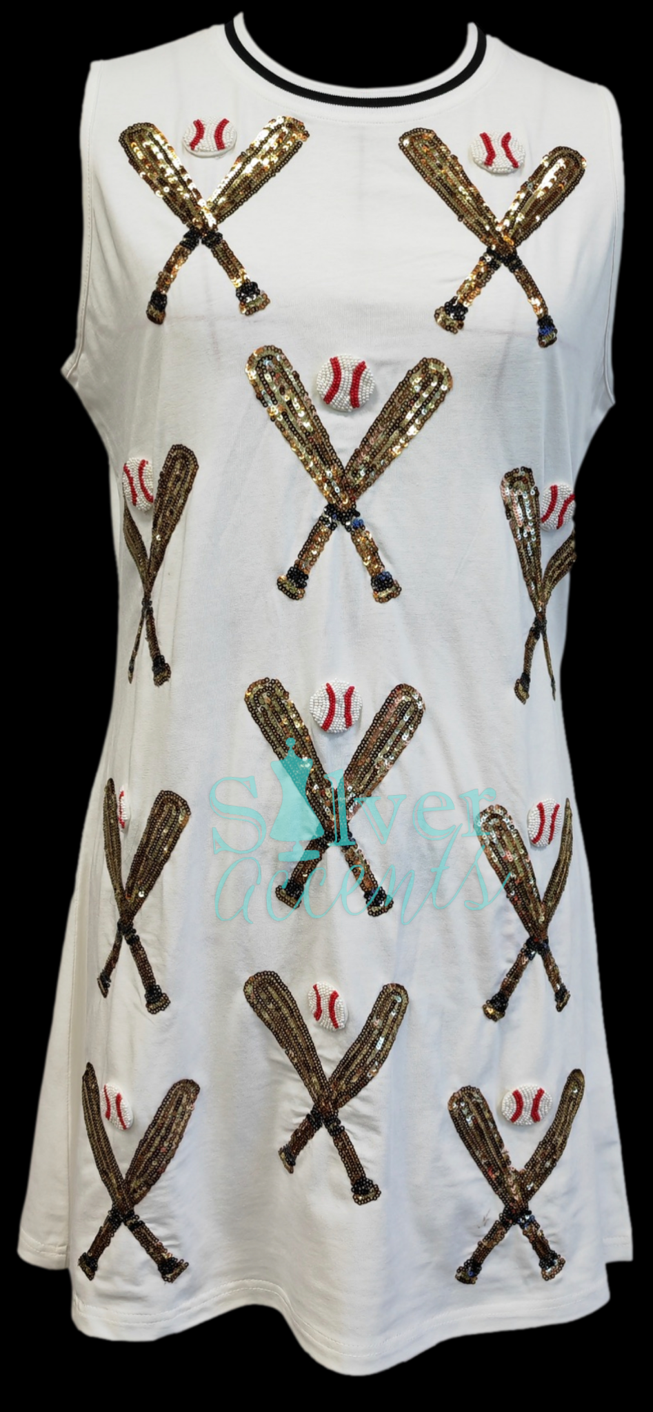 QUEEN OF SPARKLES Sequin SCATTERED BASEBALL BATS Tank Dress