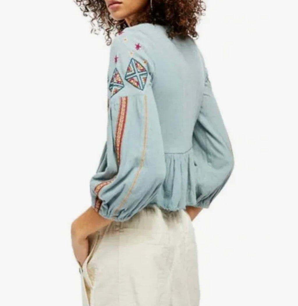 FREE PEOPLE Lagoon ARIA Embroider Flowy Top