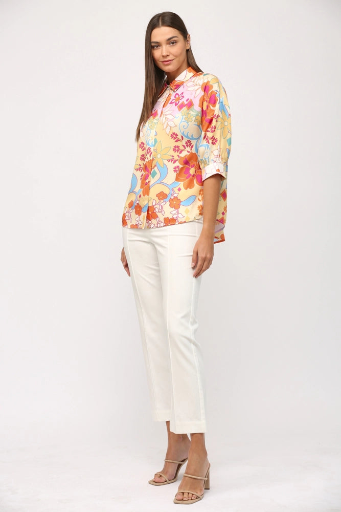 ALARM Abstract Floral Satin Short Sleeve Top