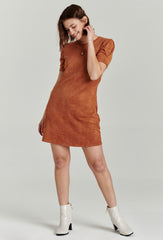 ANOTHER LOVE SeamDetail DEMI ShortSleeve Suede Dress