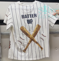 QUEEN OF SPARKLES Sequin BATTER UP Pinstripe Tee Top