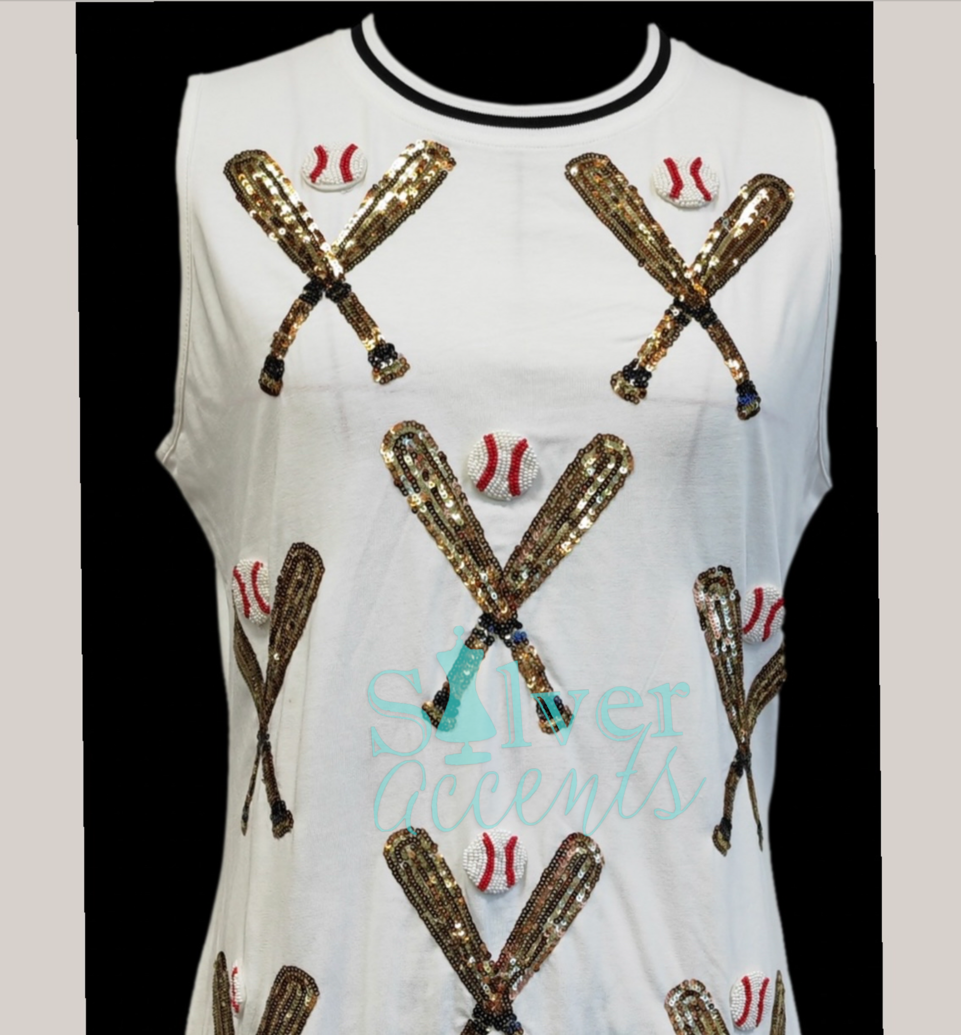 QUEEN OF SPARKLES Sequin SCATTERED BASEBALL BATS Tank Dress