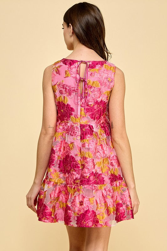 BASK Jacquard Floral Babydoll Dress