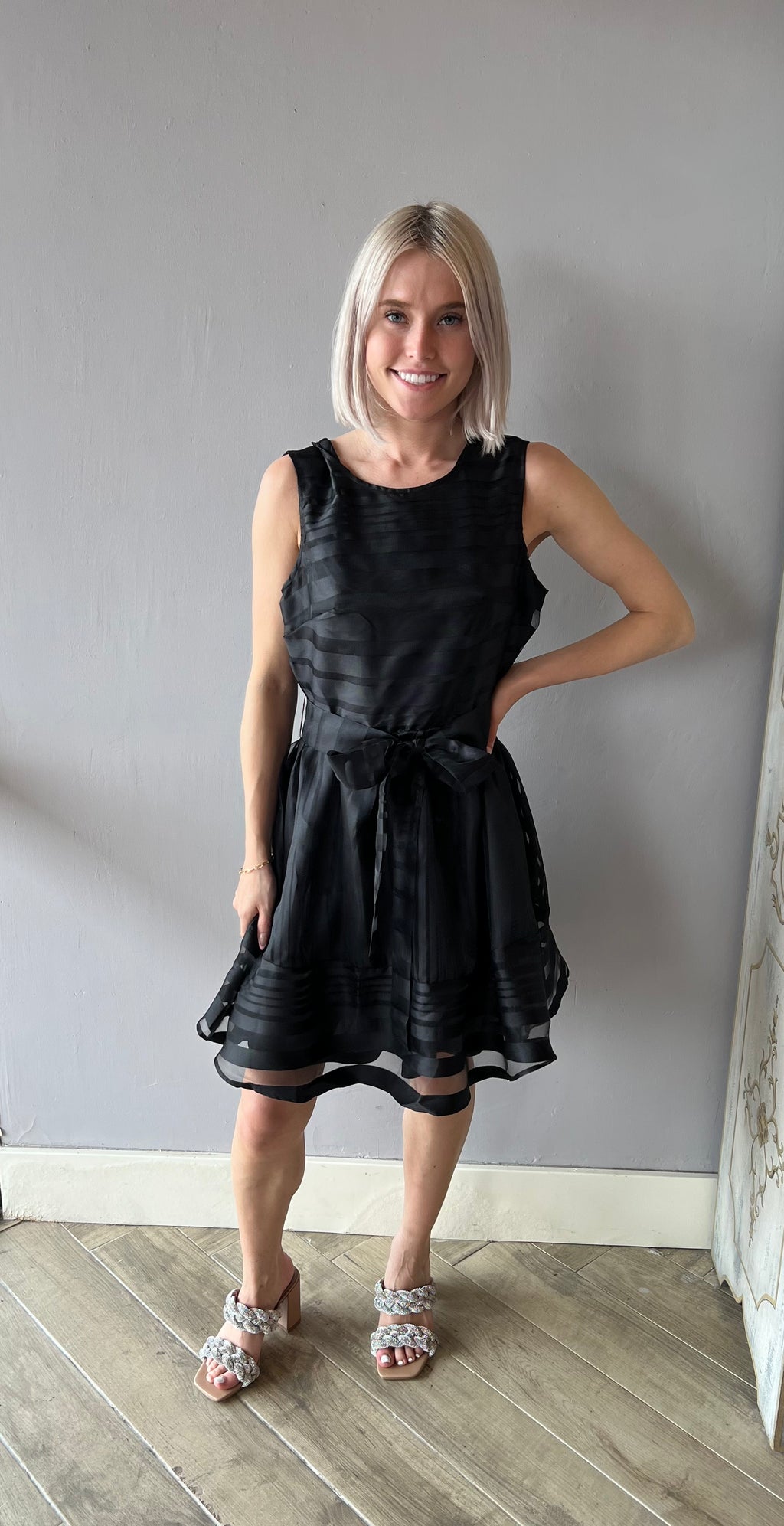 TRYST Stripe Organza TieWaist Dress