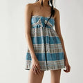 FREE PEOPLE Blue Plaid BARBARA Plaid Bow Front Romper