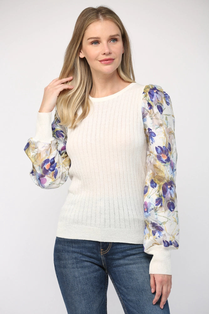 LUCY Contrast Jacquard Sleeve Sweater