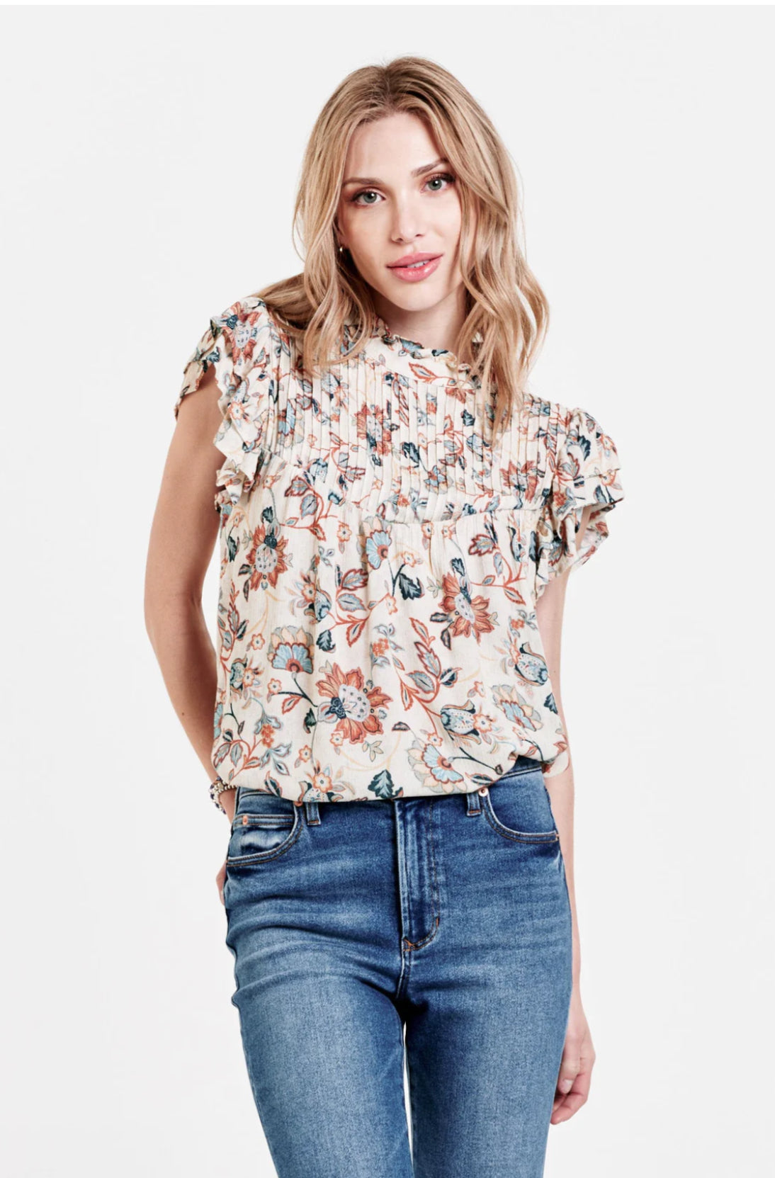 DEAR JOHN Floral ARIEL PleatFront Top