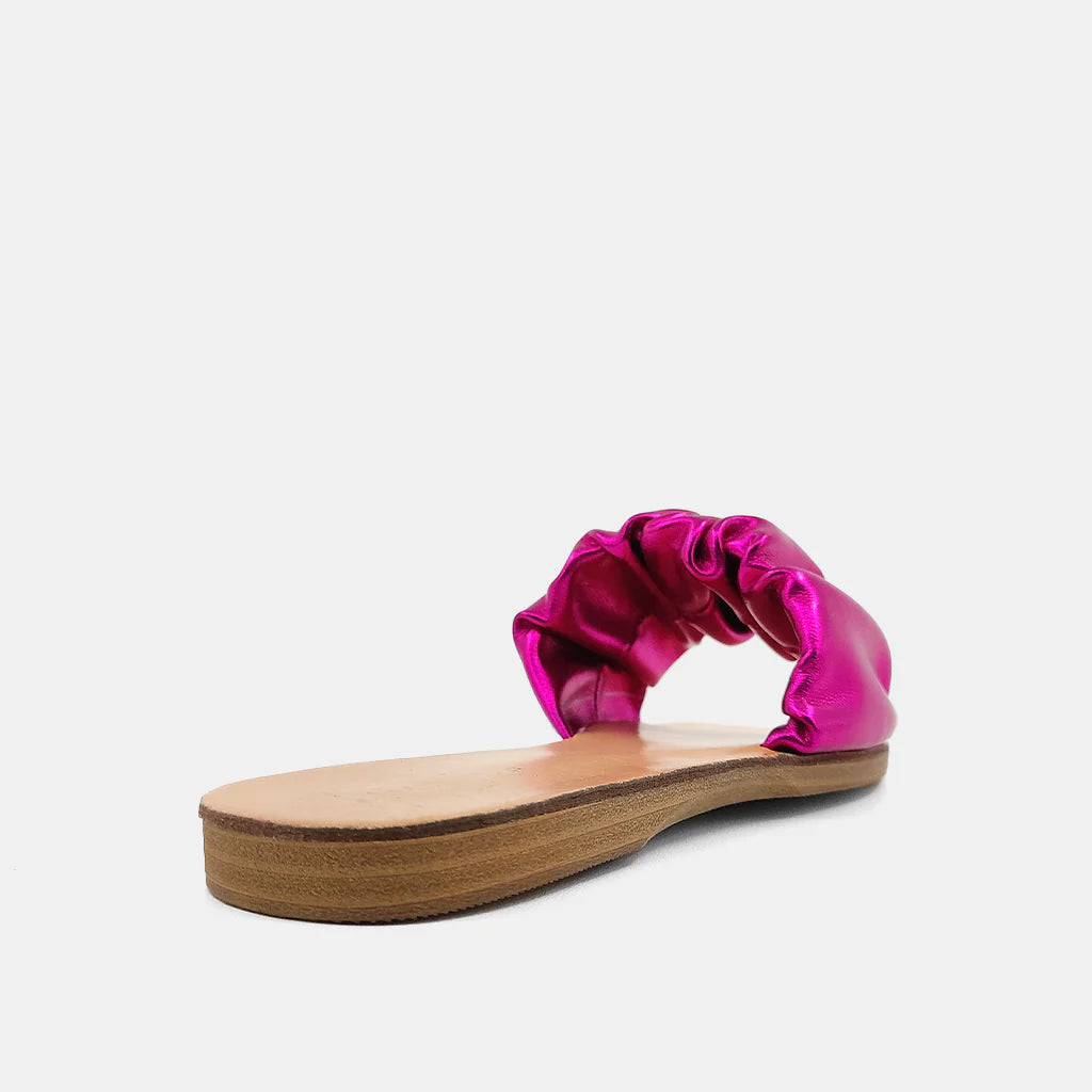 SHUSHOP Ruched BELINDA Faux Metallic Leather Sandals