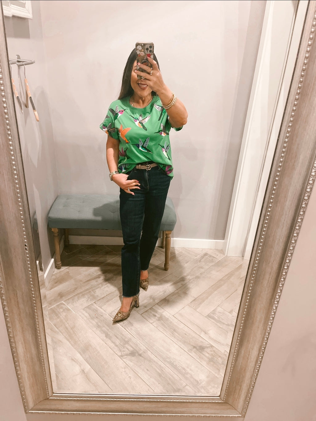 QUEEN OF SPARKLES Sequin HUMMINGBIRD Tee Top