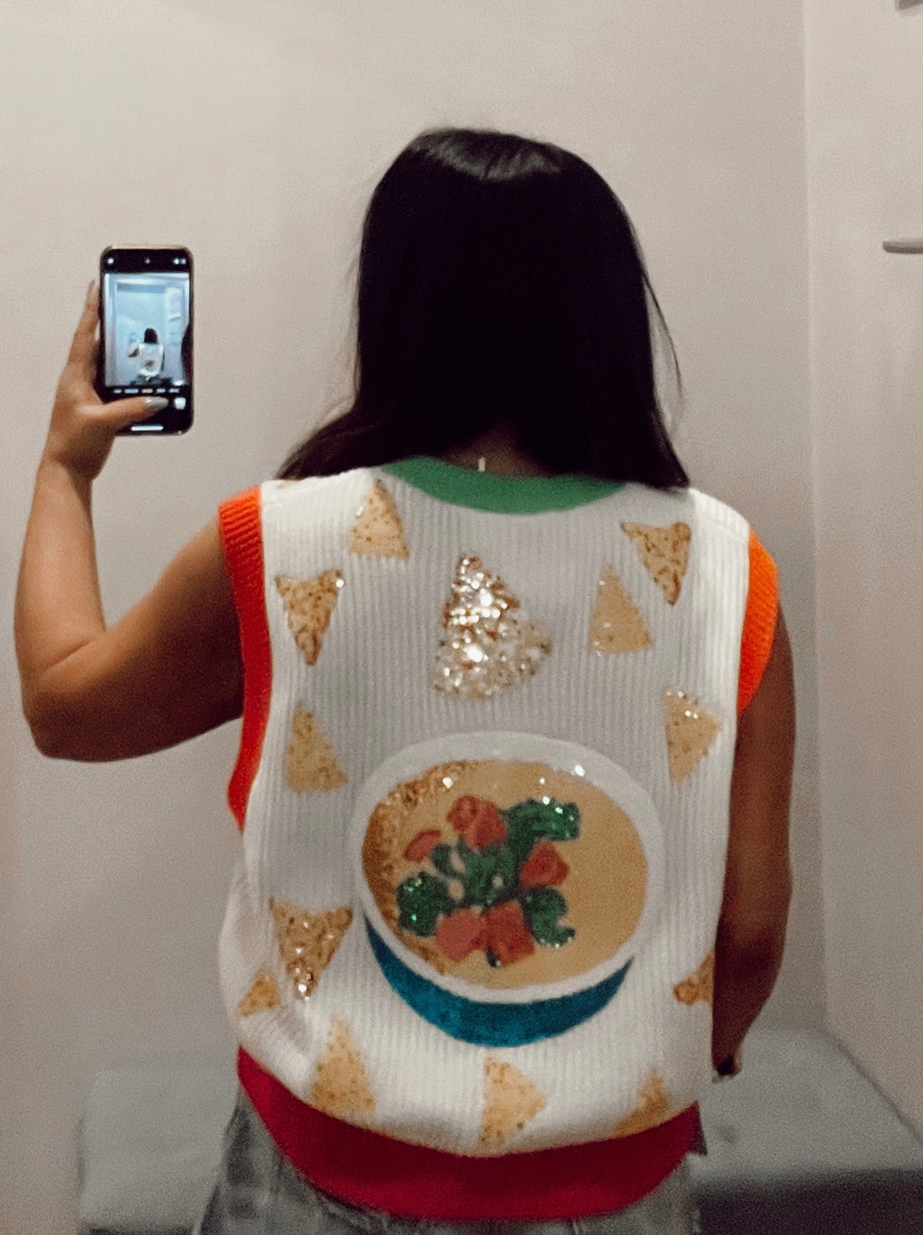 QUEEN OF SPARKLES Sequin QUESO QUEEN Sweater Vest Knit Top