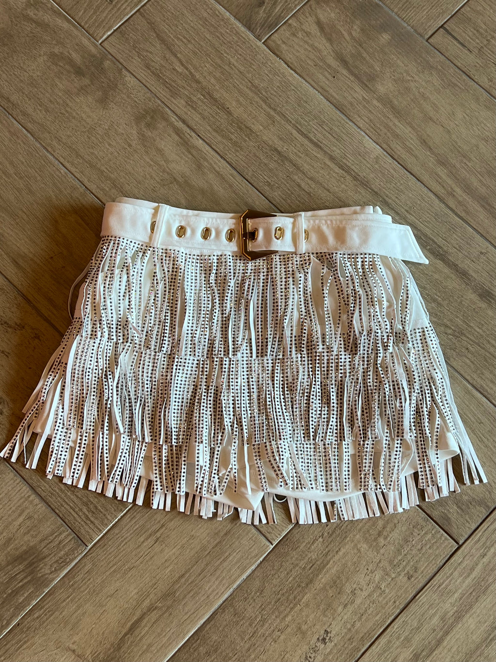 DIXIE Rhinestone Fringe Belted Skort