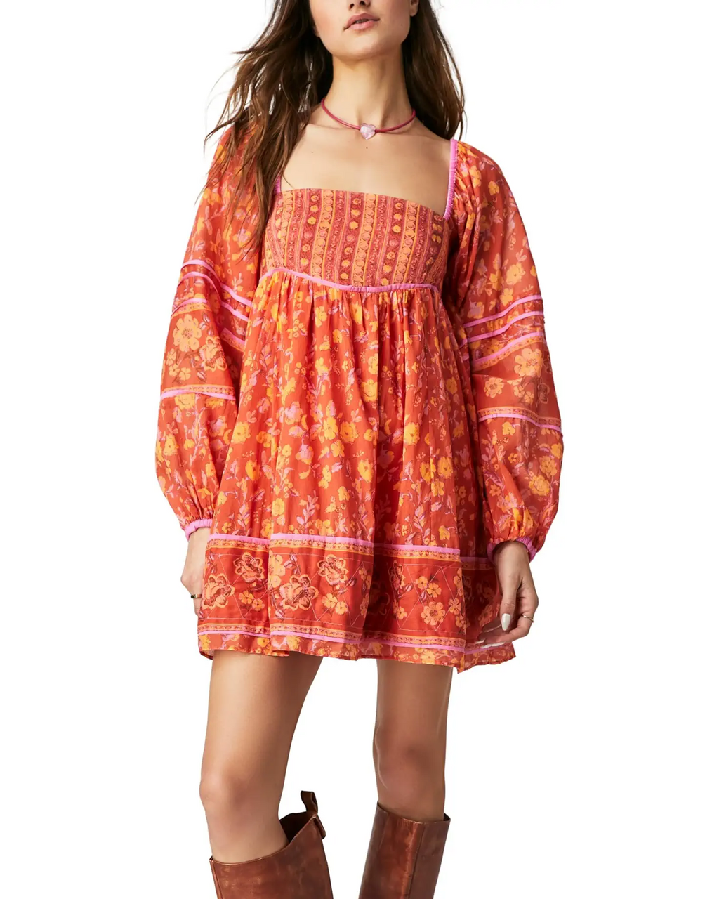 FREE PEOPLE Floral ENDLESS AFTERNOON PuffSleeve Babydoll Dress