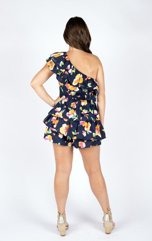 MEET ME IN SANTORINI Floral MELINA OneShoulder Romper