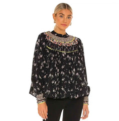 FREE PEOPLE Floral PALOMA ButtonDown Pleated Yoke Top