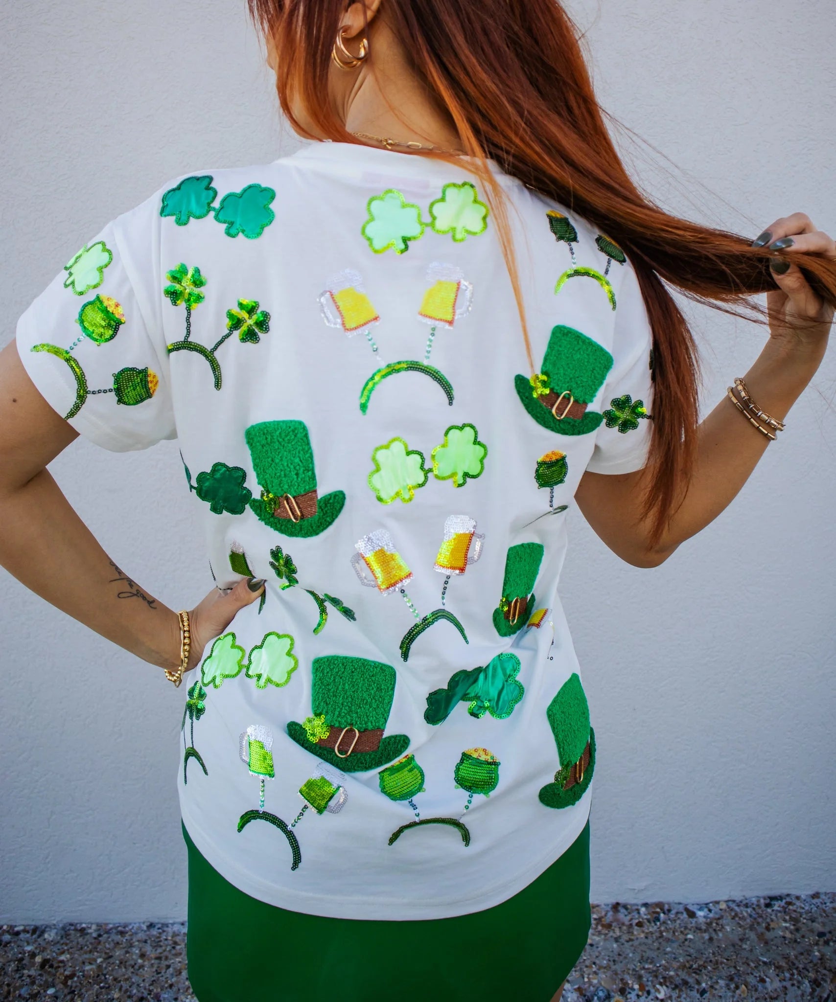 QUEEN OF SPARKLES Sequin ST PATRICK’S Icon Tee Top
