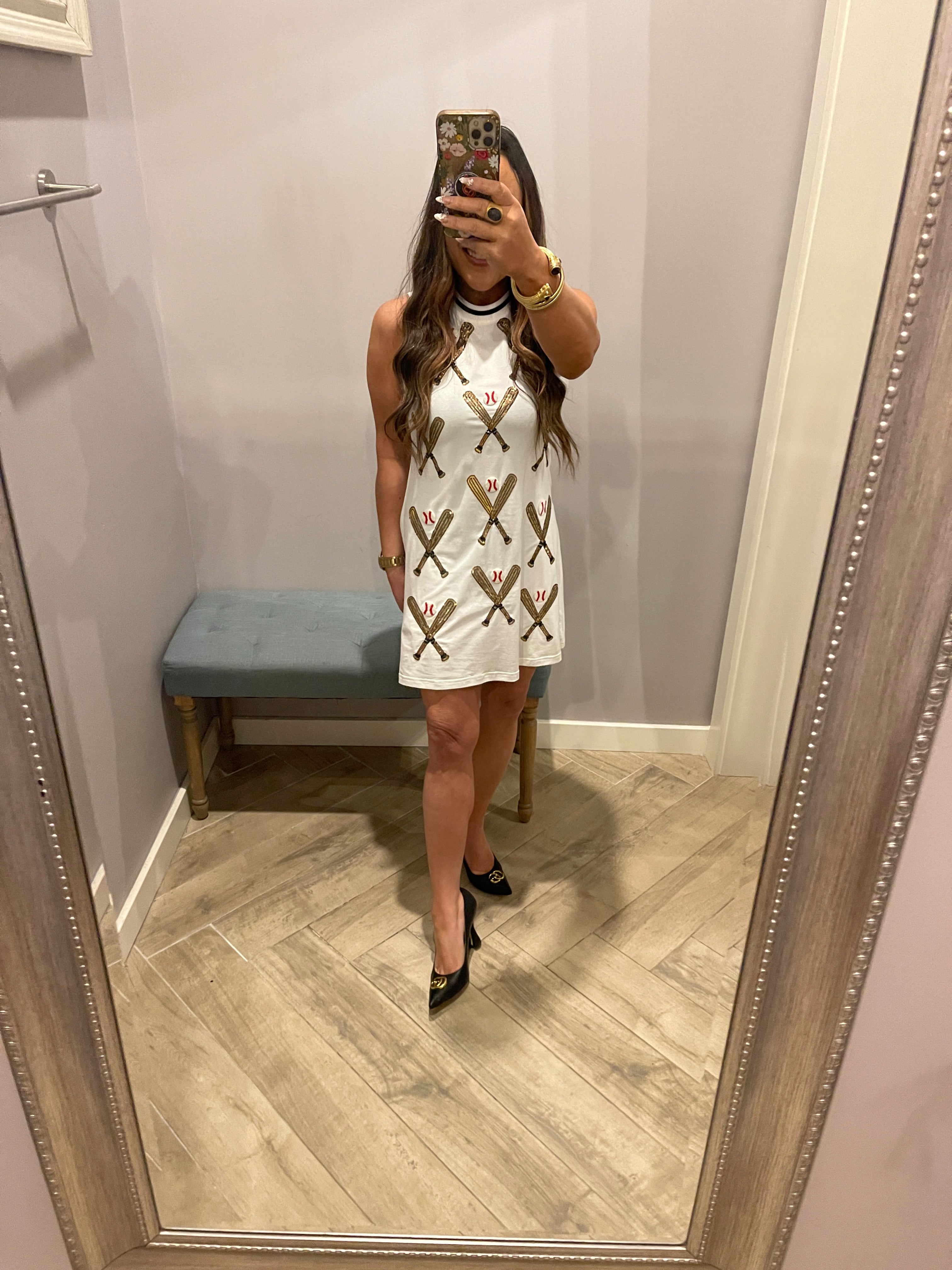 QUEEN OF SPARKLES Sequin SCATTERED BASEBALL BATS Tank Dress