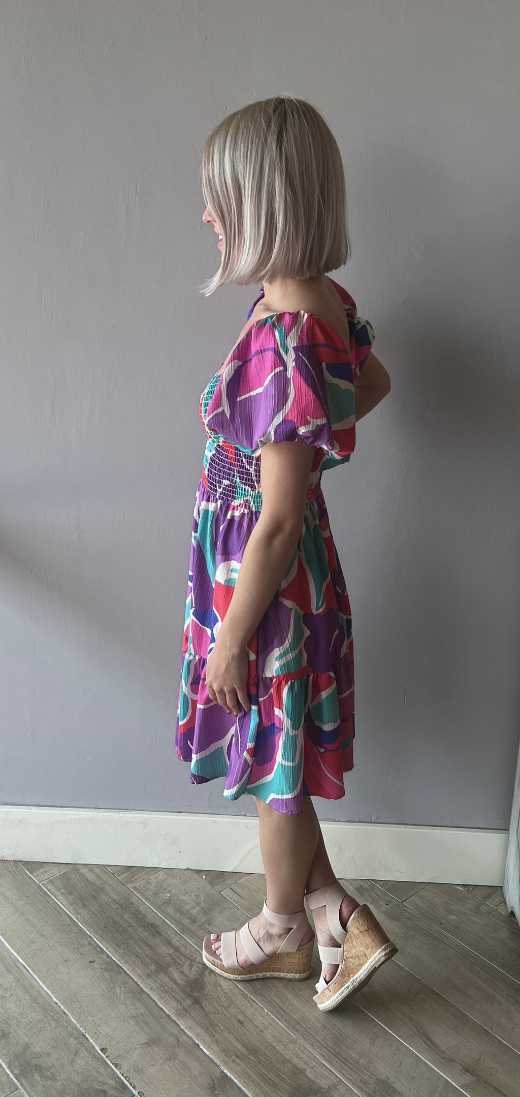 LEADER Abstract Print SmockBust Dress