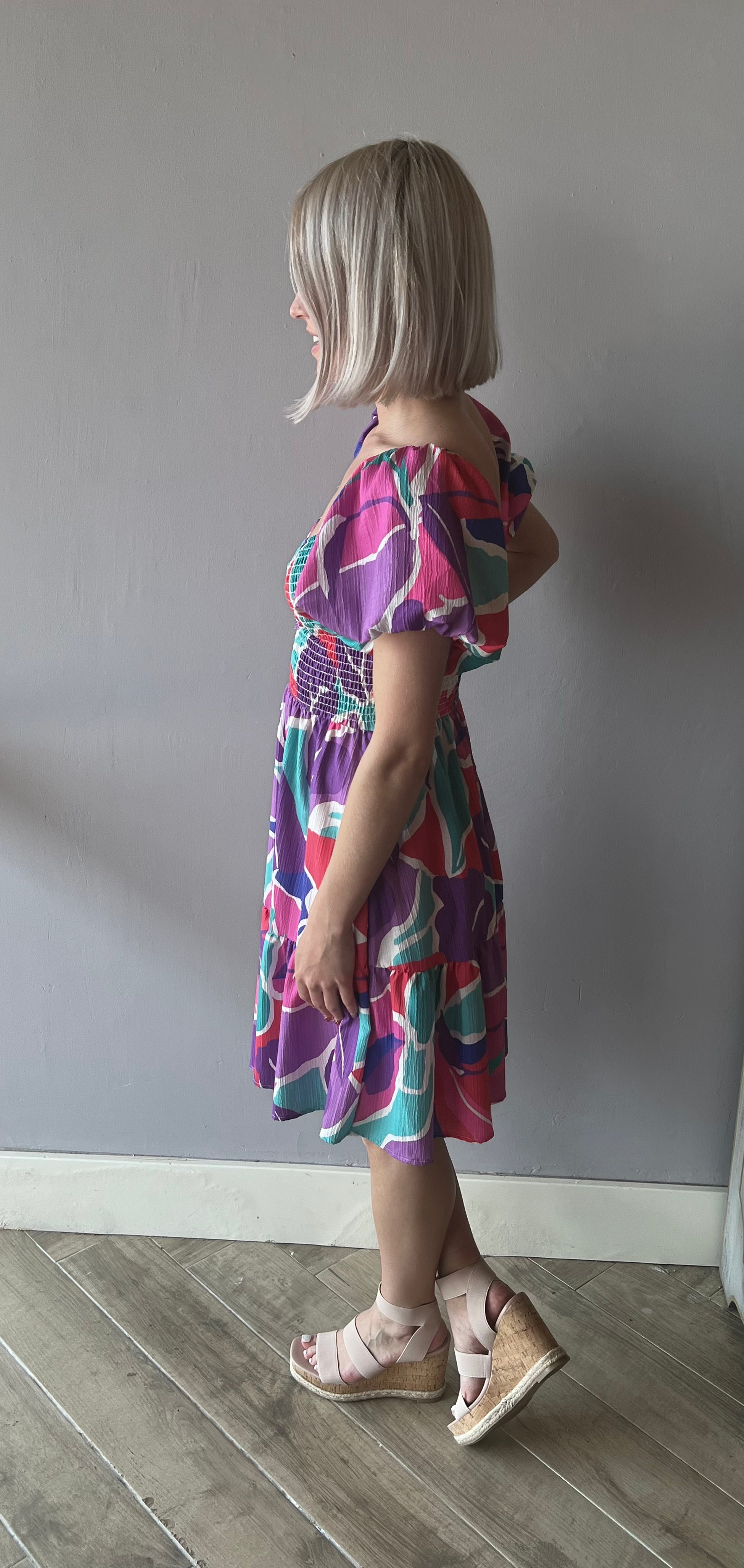 LEADER Abstract Print SmockBust Dress