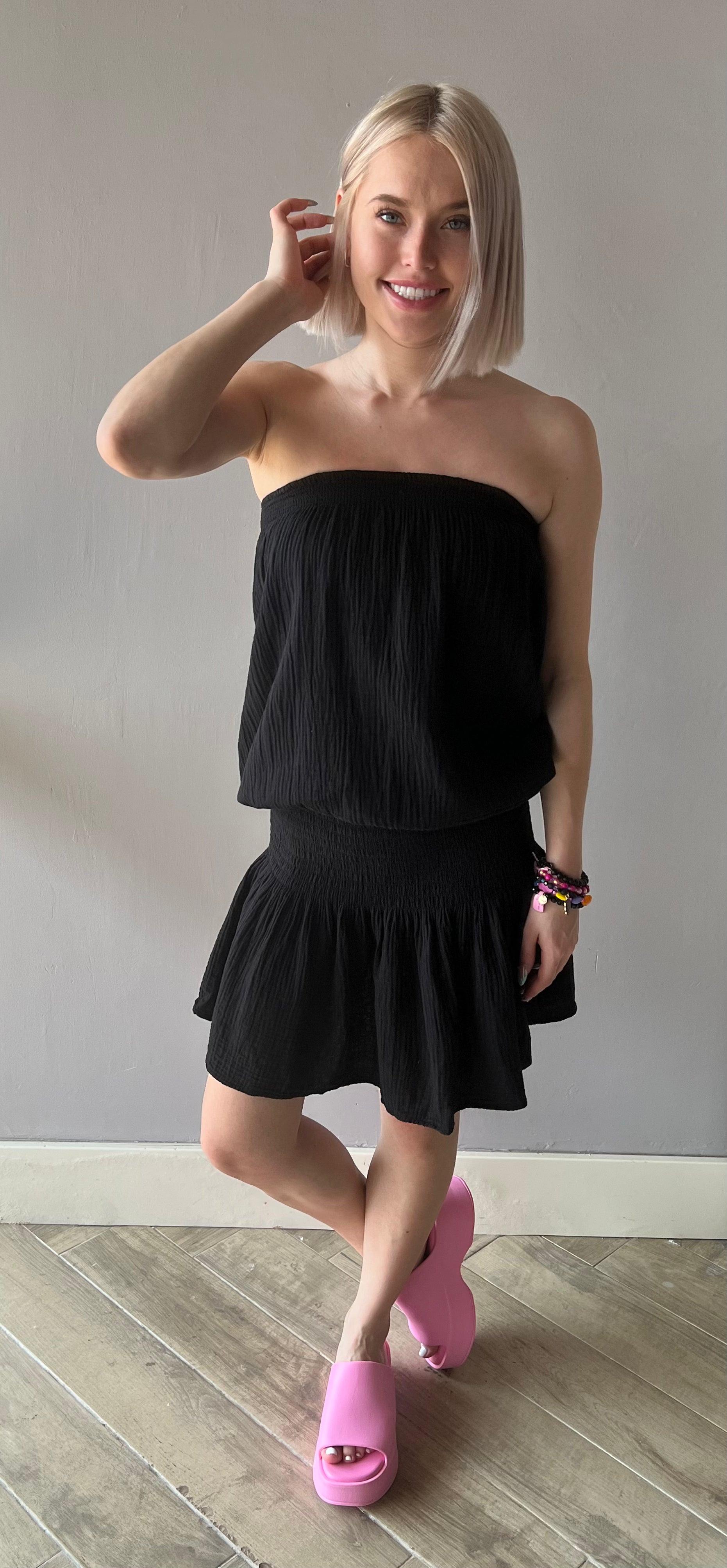 BOBI Gauze TREMBLE Strapless SmockWaist Dress