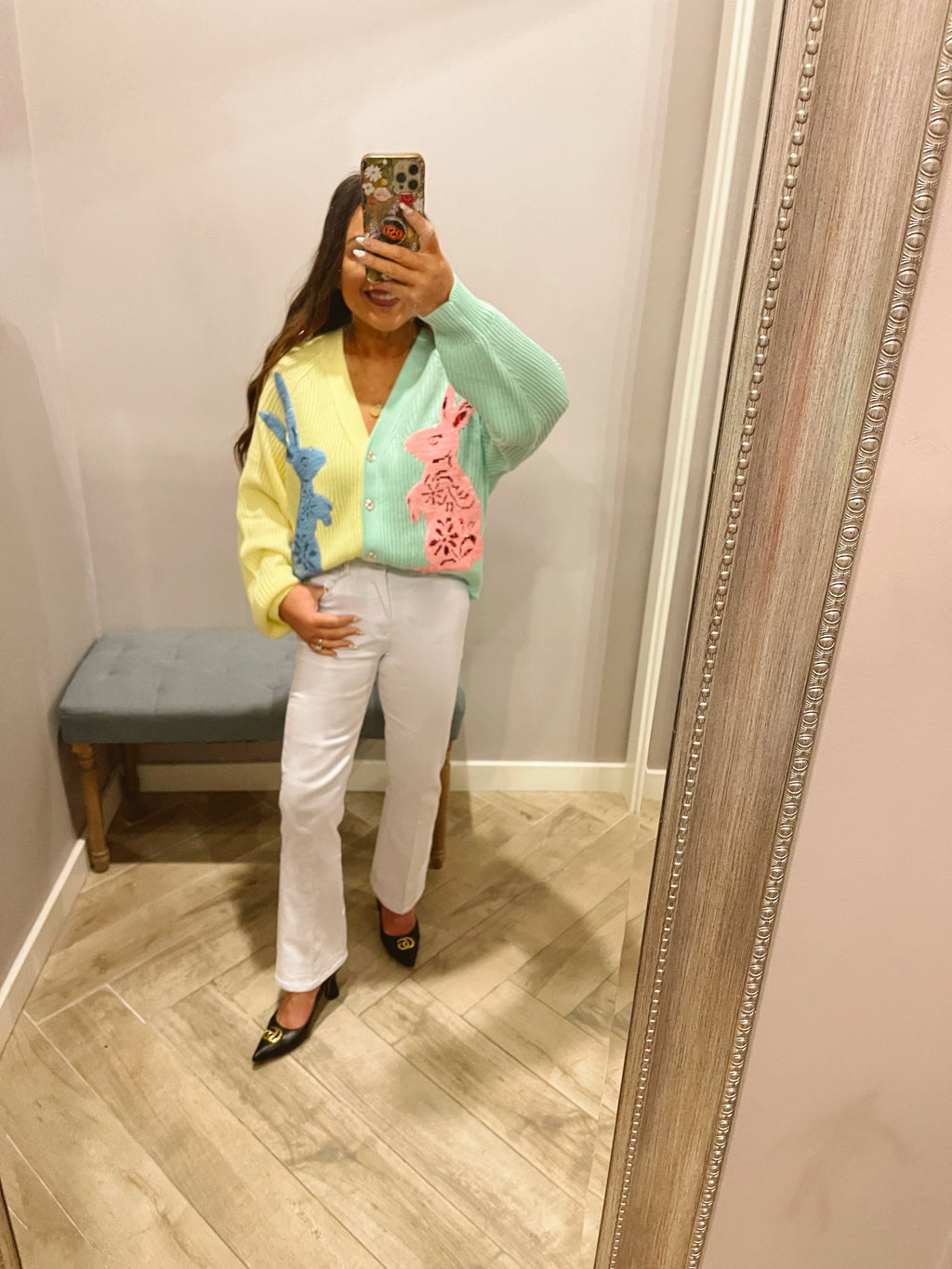 QUEEN OF SPARKLES Colorblock BUNNY Cardigan Top