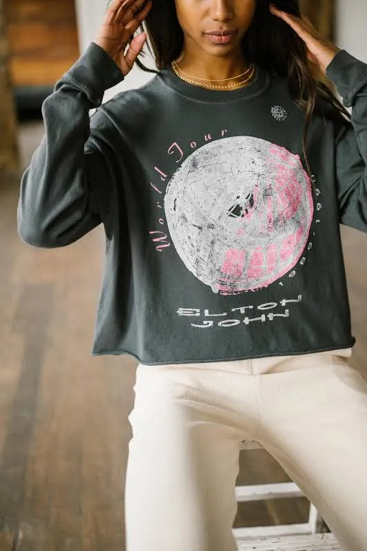 DAYDREAMER World Tour ELTON JOHN Long Sleeve Crop Tee Top