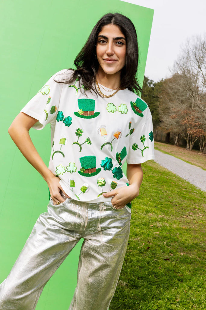 QUEEN OF SPARKLES Sequin ST PATRICK’S Icon Tee Top