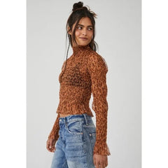 FREE PEOPLE Smocked  HELLO THERE Mesh Top