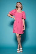 VIOLA Square~Neck Balloon~Sleeve Textured~Knit Dress