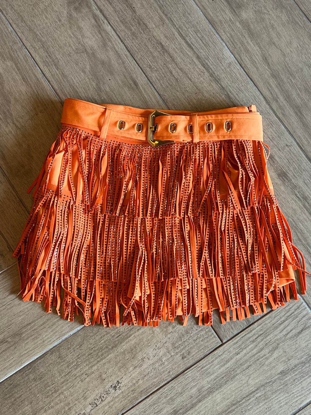 DIXIE Rhinestone Fringe Belted Skort