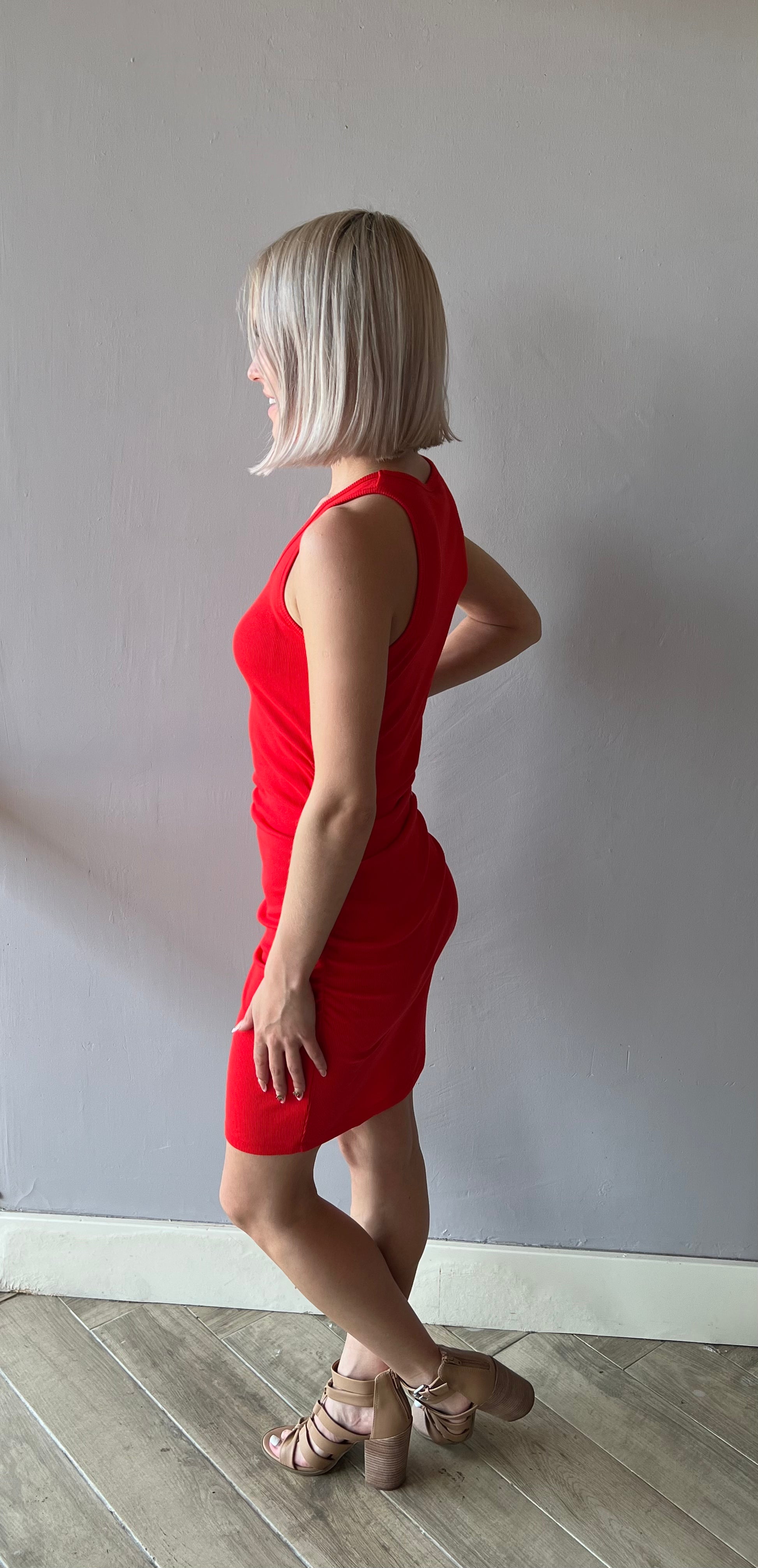 BOBI Side Shirred GREATEST Rib Tank Dress