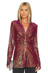 FREE PEOPLE Long Sleeve SEQUIN SHIRTEE ButtonDown Top