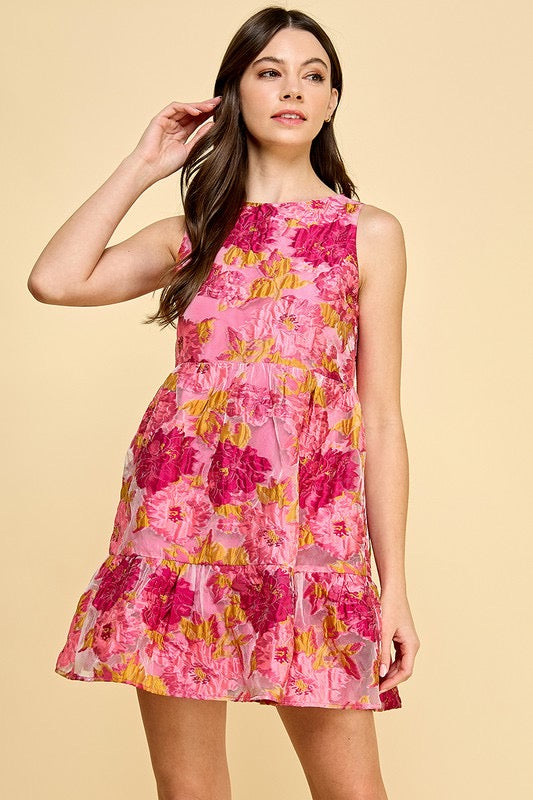 BASK Jacquard Floral Babydoll Dress