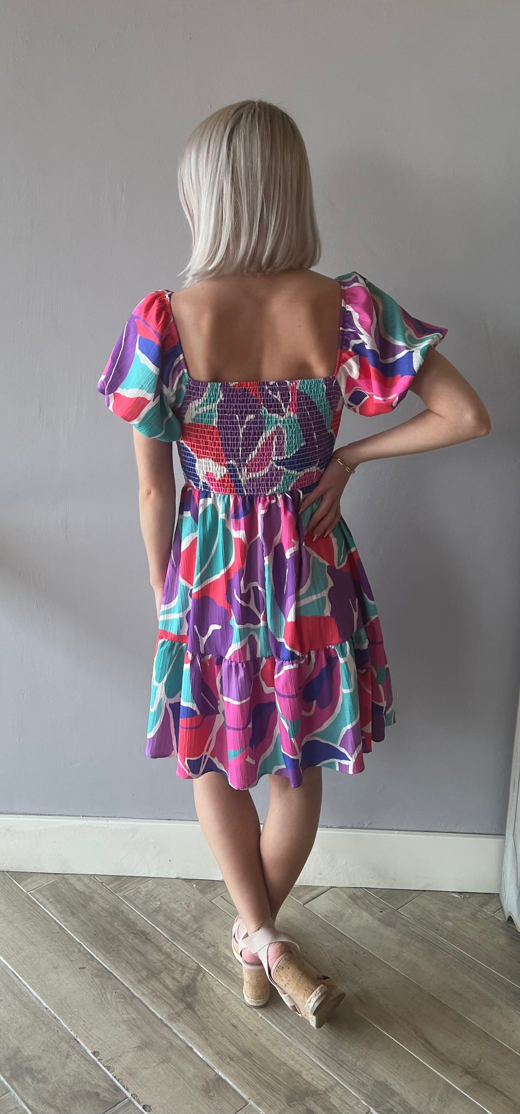 LEADER Abstract Print SmockBust Dress