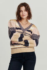 *ANOTHER LOVE Stripe GENEVA PuffSleeve V-Neck Sweater