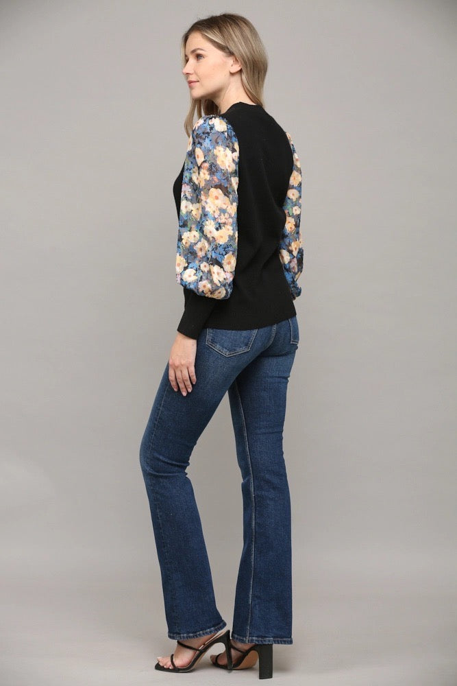 DYLAN Contrast BurnOut Floral Sleeve Top