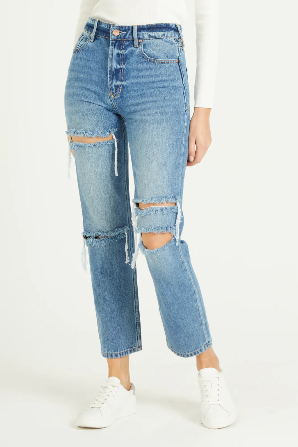 DEAR JOHN SuperHiRise JODI Distressed StraightLeg Jeans