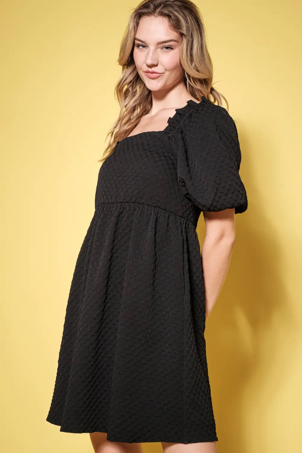 VIOLA Square~Neck Balloon~Sleeve Textured~Knit Dress