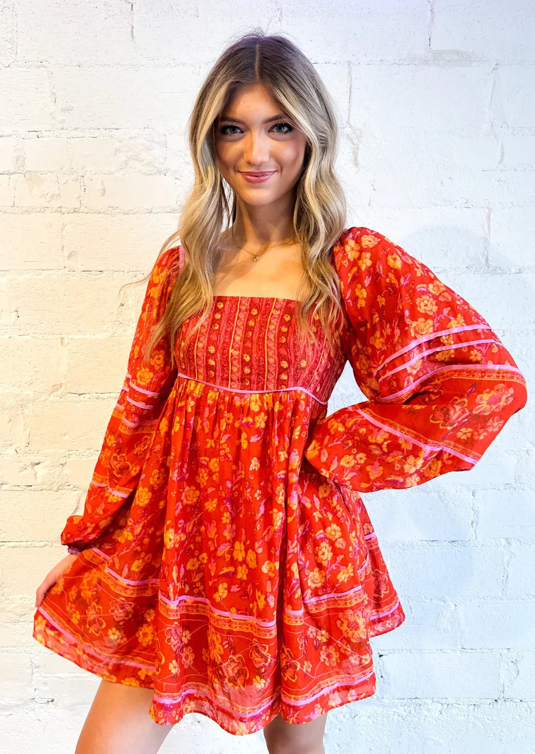 FREE PEOPLE Floral ENDLESS AFTERNOON PuffSleeve Babydoll Dress