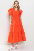 THEORY V-Neck Tiered PuffSleeve Maxi Dress