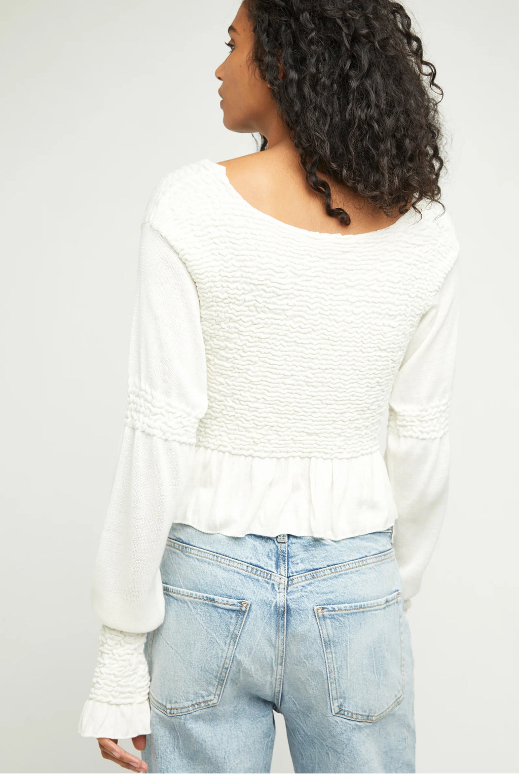 FREE PEOPLE Smocked Bust/Sleeve FREE SPIRIT Peplum Top