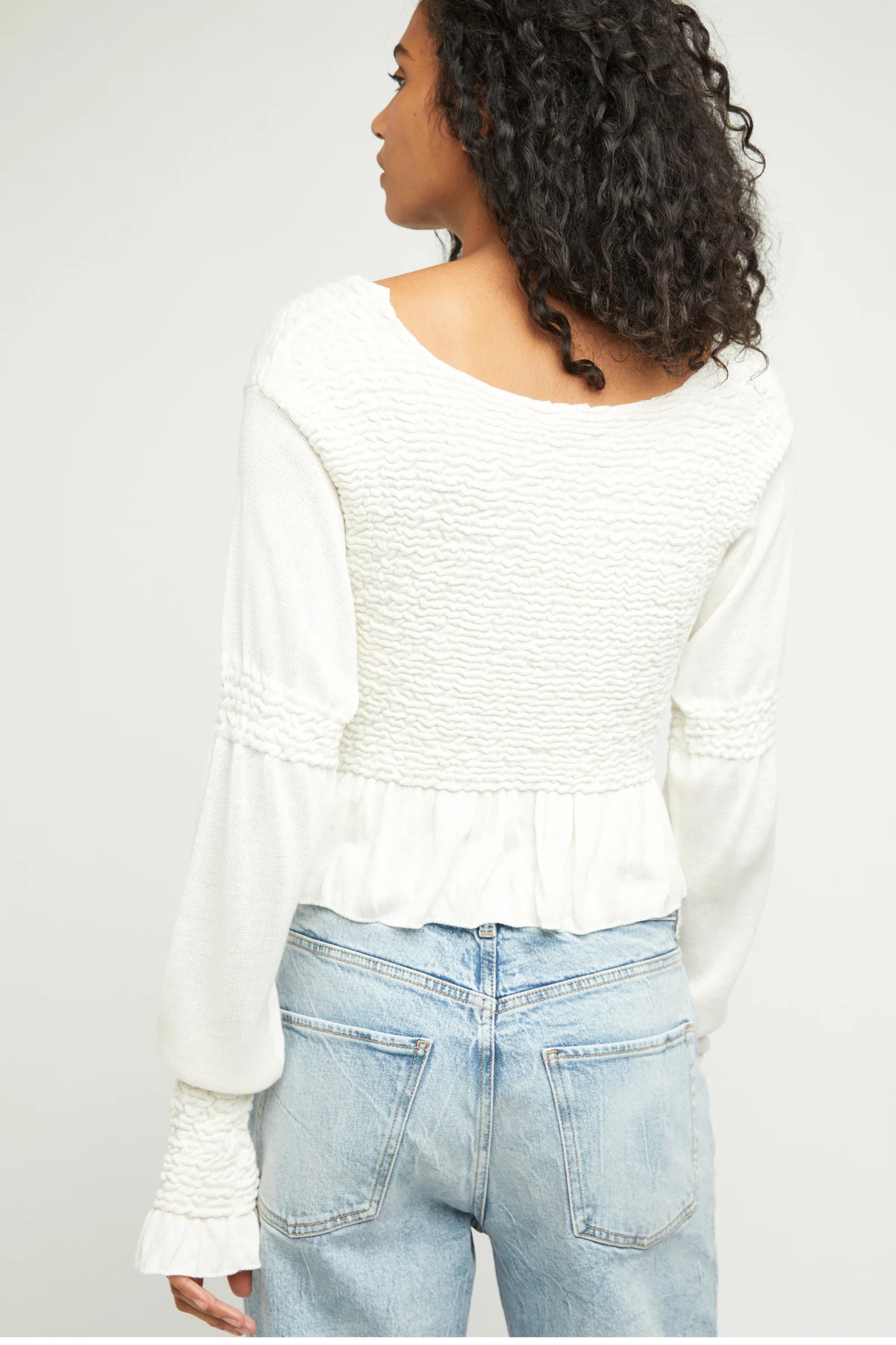 FREE PEOPLE Smocked Bust/Sleeve FREE SPIRIT Peplum Top
