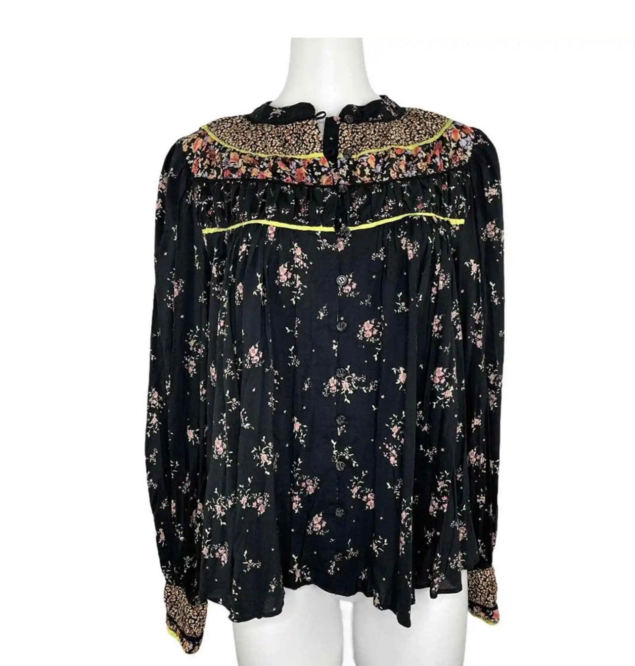 FREE PEOPLE Floral PALOMA ButtonDown Pleated Yoke Top