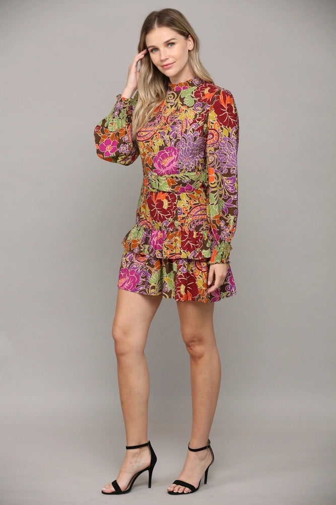RIO Floral Belted Ruffle Skirt Dress