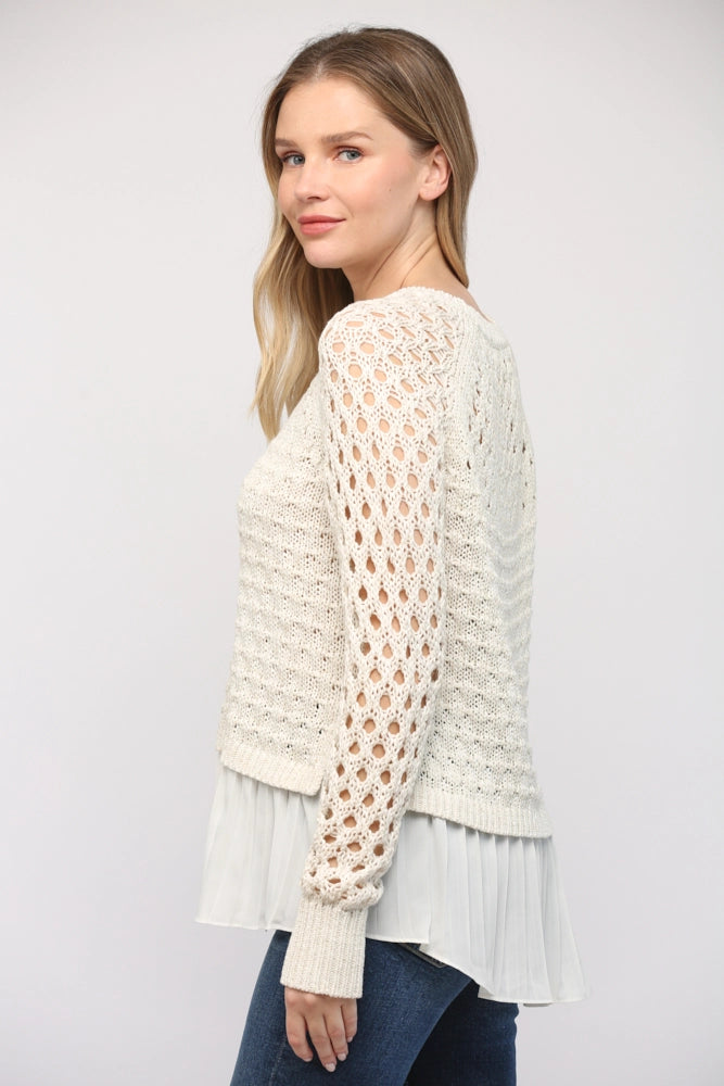TAYLOR Contrast Pleated Hem Sweater Top