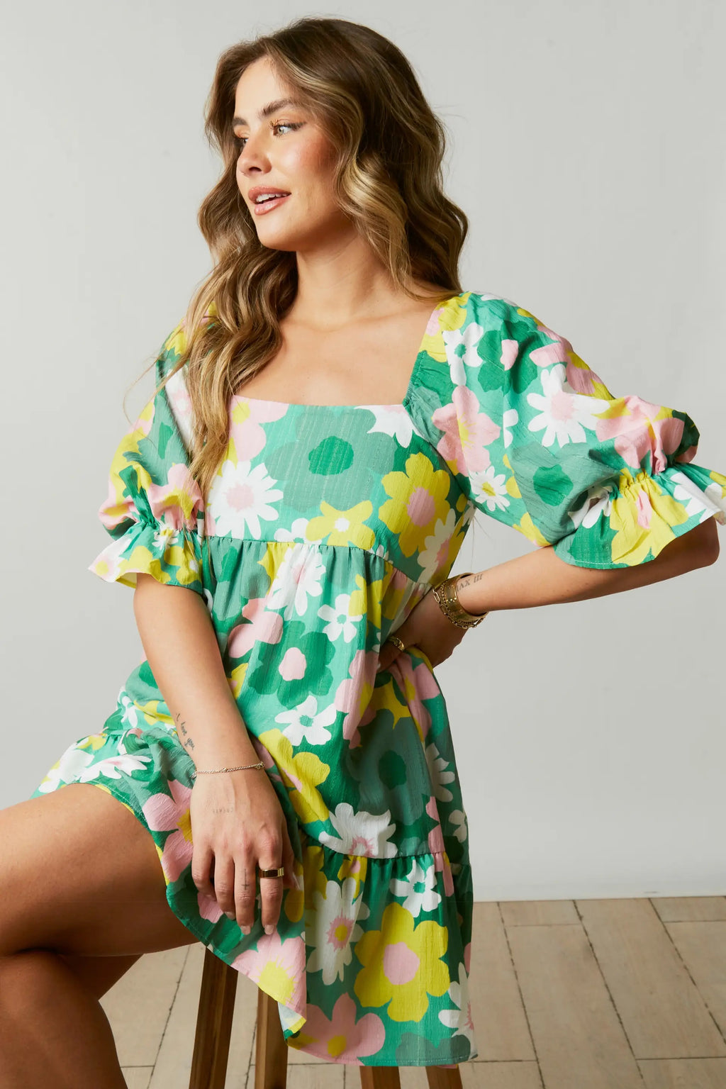 BRACED Floral PuffSleeve Dress